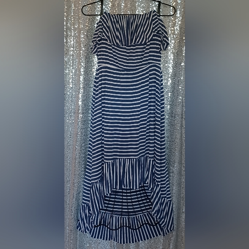 Blue striped tube top dress